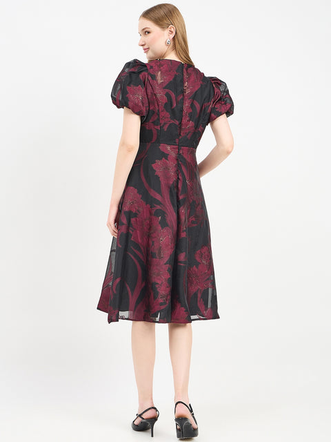 Madame Textured Burgundy Flared Dress