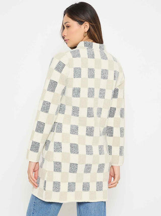 Madame Colorblock Mandarin Collar Long Cardigan