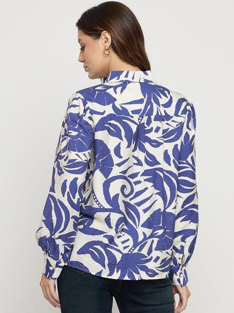Madame Blue Rayon Full Sleeve Midi Shirt