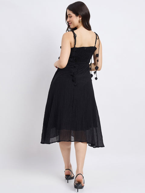 Madame Black Viscose Nylon A-Line Dress