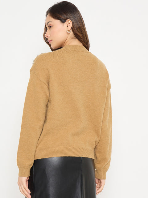 Madame Embellished Khaki Sweater