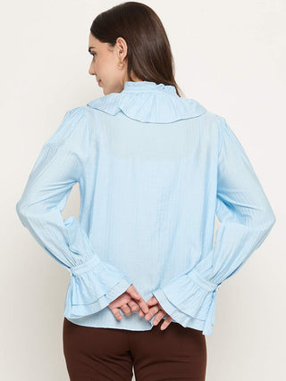 Madame Double Breasted Blue Tencel Blend Top