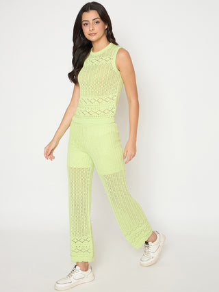 Madame Cotton Top and Bottom Lime Yellow Knitted Co-ord Set