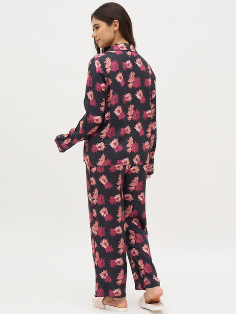 mSECRET Black Floral Print Night Suit