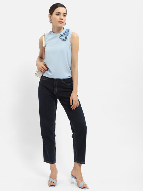 Madame Applique Adorned Blue Shimmer Top