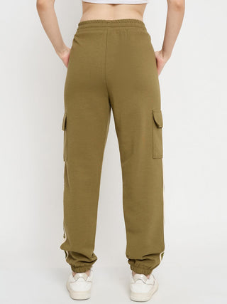 mSECRET Graphic Print Olive Green Tapered Track Bottoms