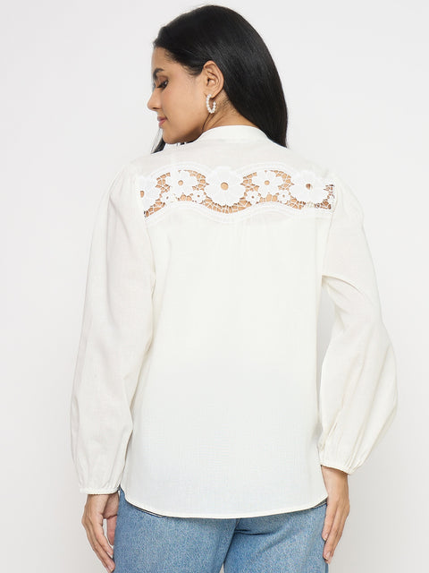 Madame Lace Detail Off White Cotton Top
