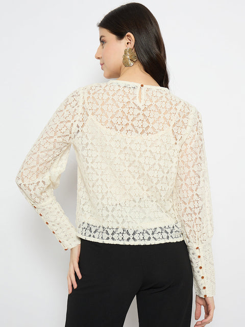 Madame Semi Sheer Cotton Off White Top