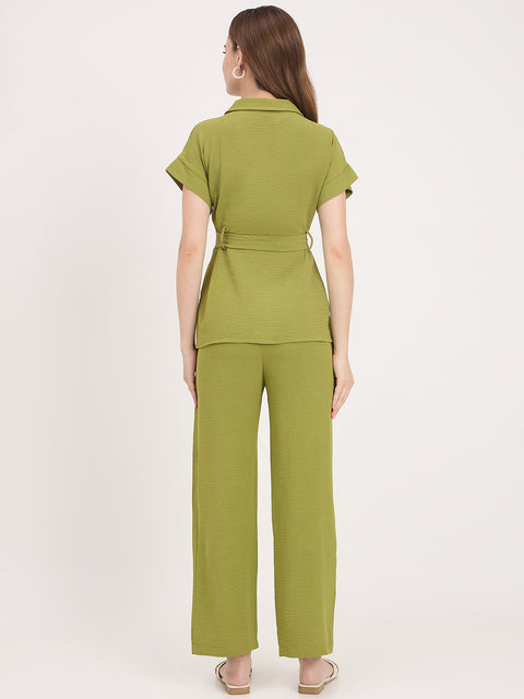 Madame Olive Rayon Fold-Up Sleeve Collared Co-ord Set