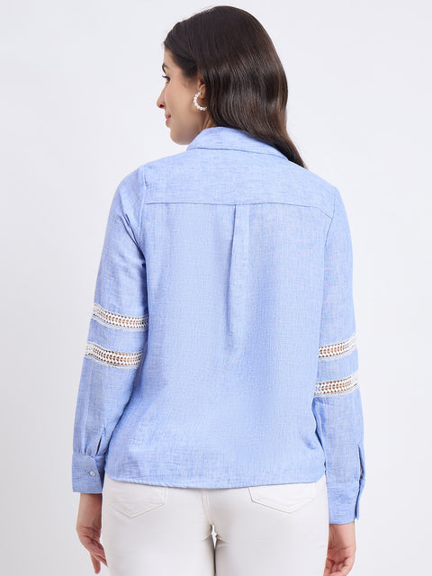 Madame Sky-blue Rayon Blend Solid Shirt