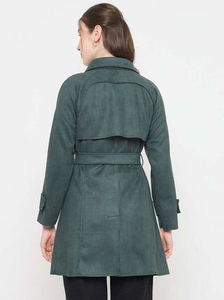 Madame Teal Trench Coat with Notched Lapel Neckline and Belt