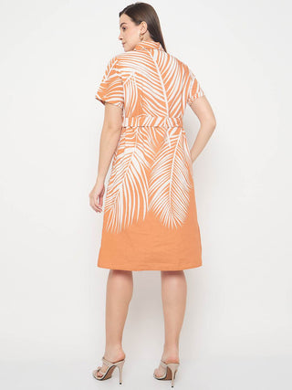 Madame Botanical Print Cotton Blend Orange Shirt Dress