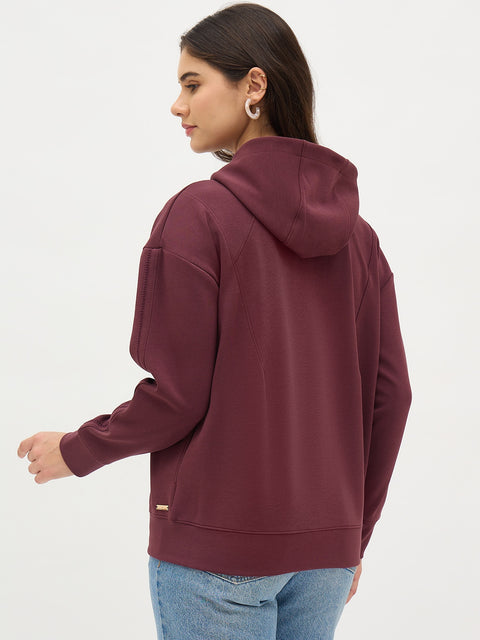 Madame Wine Solid Zipper Hoodie