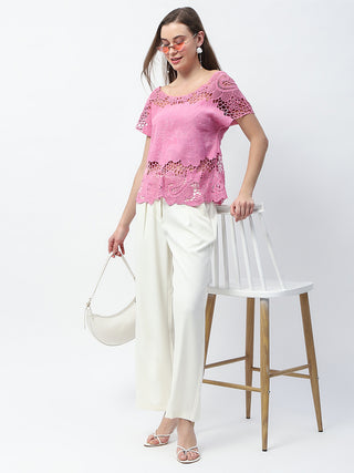 Madame Floral Crochet Pink Cotton Lace Top