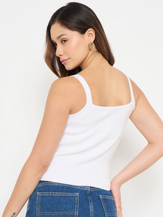 Madame Camisole Neck White Knit Crop Top