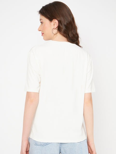 Madame Graphic Print Crew Neck White Cotton T-Shirt