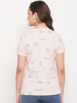 Madame Peach Round Neck Printed Cotton T-Shirt