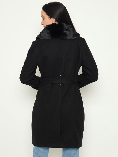 Madame Faux Fur Shawl Collar Long Coat with Belt