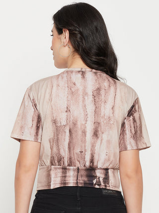 Madame Beige Sublimation Print Peplum Top