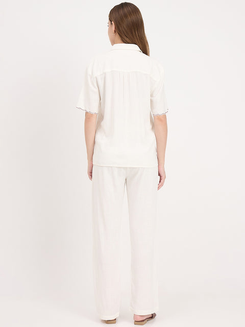 Madame Off White Rayon Blend Coord Set