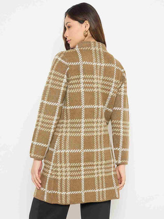 Madame Checkered Long Cardigan with Buttons