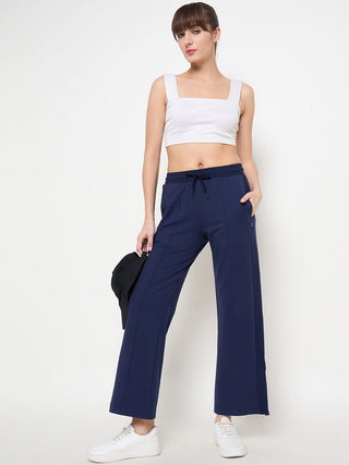 mSECRET Solid Navy Elasticated Waist Flared Loose Fit Track Bottoms
