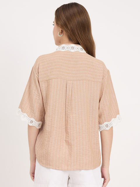 Madame Brown Textured Linen Blend Half Sleeve Shirt