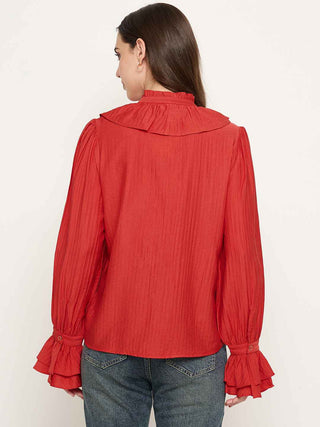 Madame Double Breasted Red Tencel Blend Top