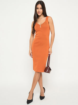 Madame Keyhole Detail Orange Midi Bodycon Dress