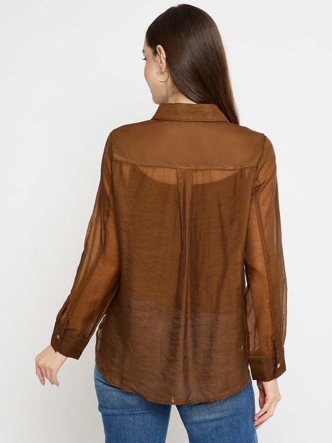 Madame Floral Print Tencel Blend Brown Shirt