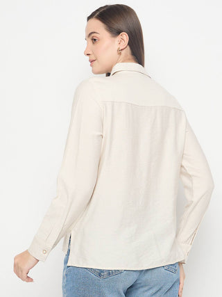Madame Rayon Blend Solid Beige Shirt