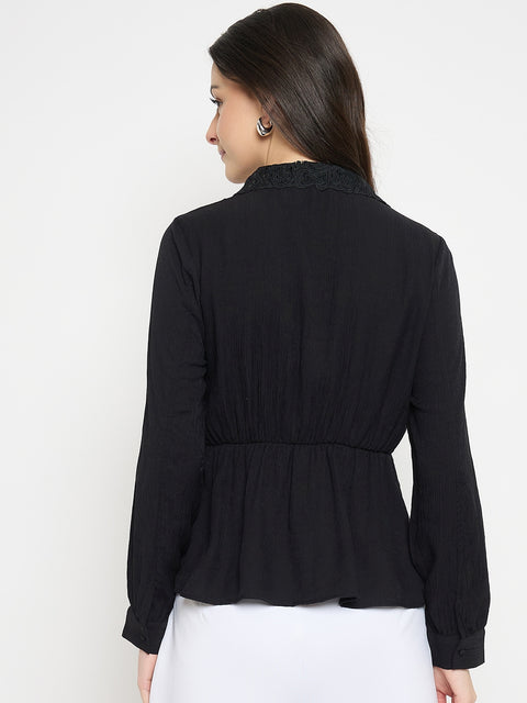 Madame Black Rayon Blend Peplum Shirt Top