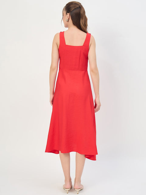 Madame Red Rayon Fit and Flare Midi Dress