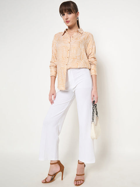 Madame Abstract Print Shirt Collar Brown Shirt