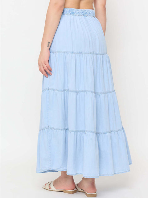 Madame Tiered Denim Long Skirt