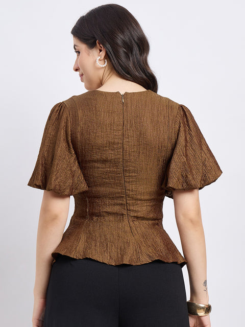 Madame Textured Olive Puff Sleeve Top