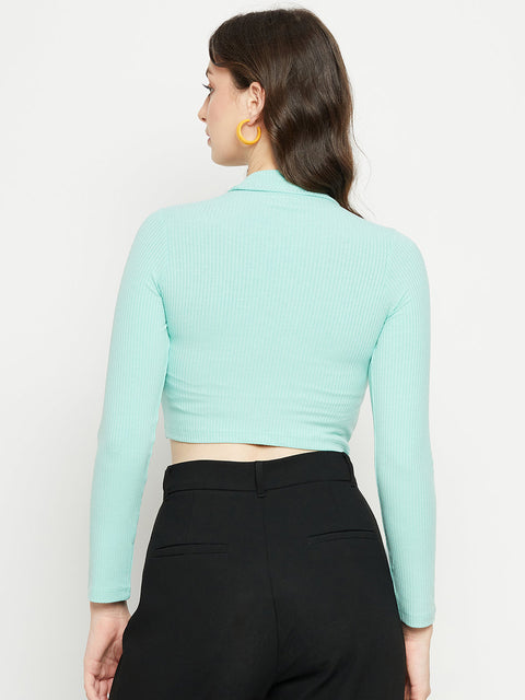 Madame Sea Green Ribbed Crop Top