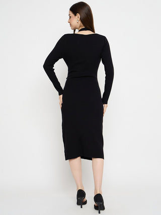 Madame Cutout Detail Embellished Accent Black Midi Dress