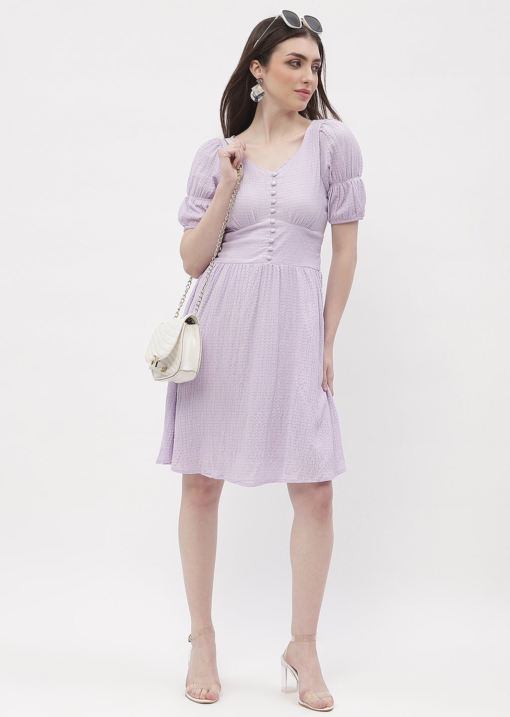 Madame Empire Waist Marie Sleeve Lavender A-Line Dress