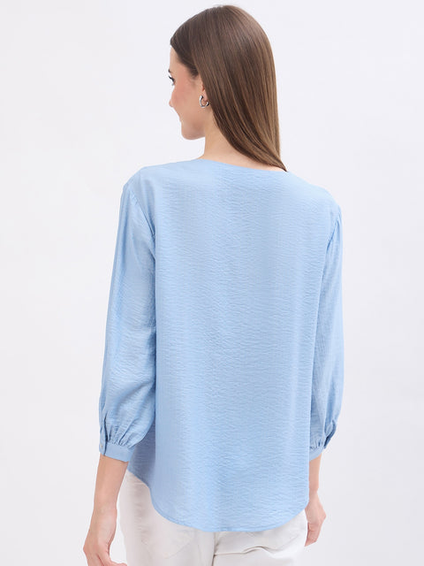 Madame Textured Blue Viscose Blend Top