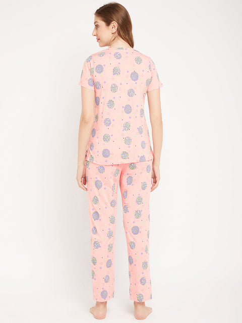 mSECRET Peach Printed Cotton Nightsuit
