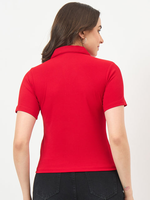 Madame Red Half-Sleeve Slim-Fit T-Shirt