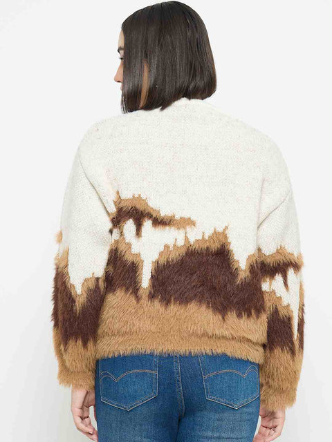 Madame Abstract Pattern Camel Brown Sweater