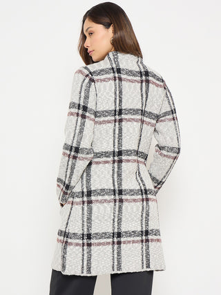 Madame Plaid Print Grey Long Cardigan