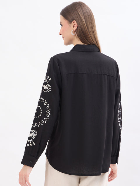 Madame Black Embroidered Viscose Blend Shirt