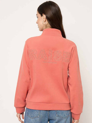 Madame Mock Neck Solid Peach Sweatshirt