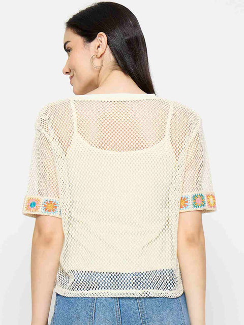 Madame Embroidered Semi Sheer Two Piece Ivory Top