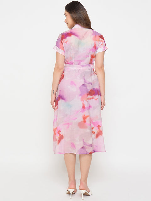 Madame Printed Purple FIt and Flare Dress