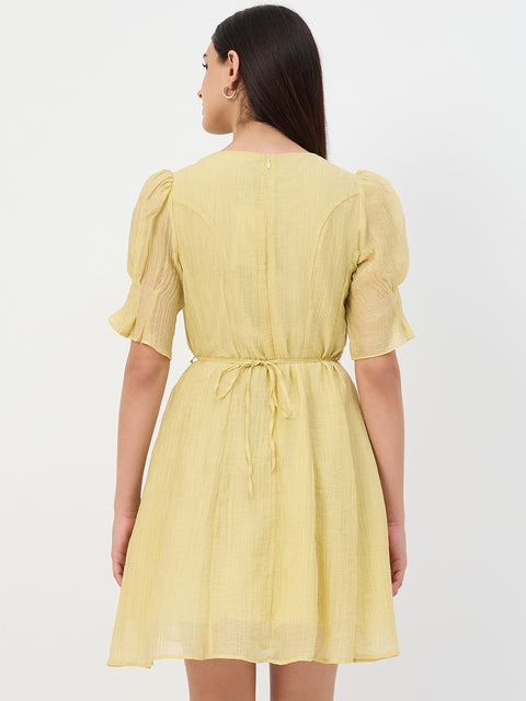 Madame Butter Yellow Fit and Flare Lyocell Dress with Chain Belt Madame Butter Yellow Fit and Flare Lyocell Dress with Chain Belt