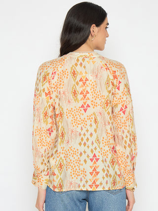 Madame All Over Print Beige Rayon Blend Top